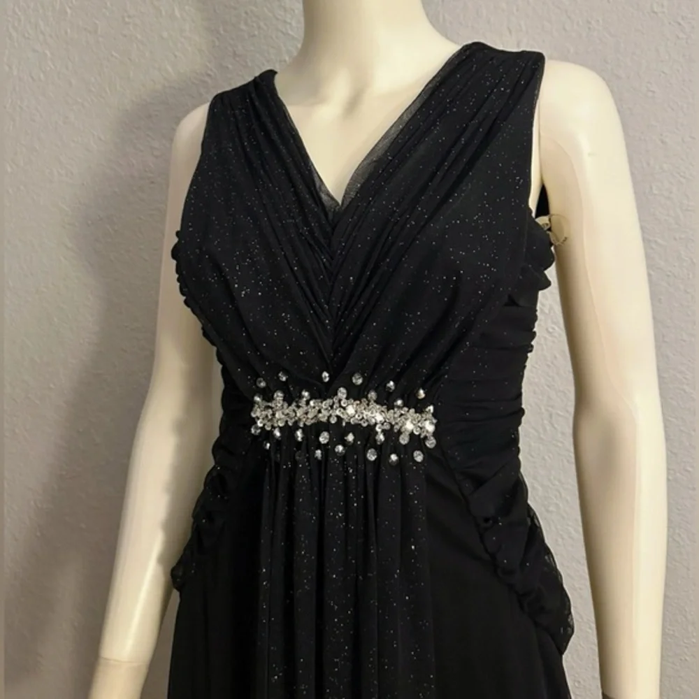 NWT A-Line Formal Maxi Dress‎ Sleeveless V-Neck Tulle Beaded Evening Gown Black